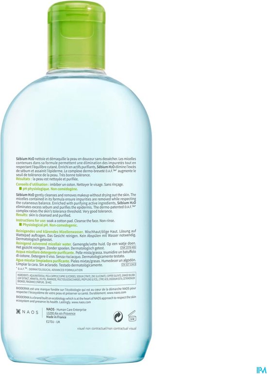 Bioderma Sébium H2O Purifying Cleansing Lotion Combination & Oily Skin - 500 ml