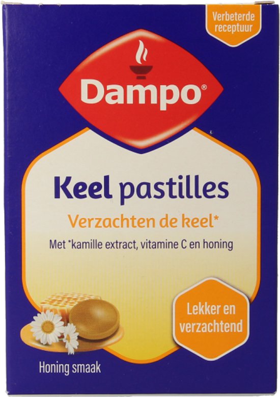 Dampo Keelpastilles - Verzachten de keel dankzij kamille extract - Vitamine C - Lekkere zachte honingsmaak - 24 pastilles