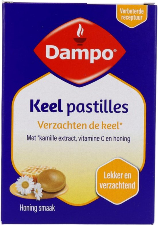 Dampo Keelpastilles - Verzachten de keel dankzij kamille extract - Vitamine C - Lekkere zachte honingsmaak - 24 pastilles