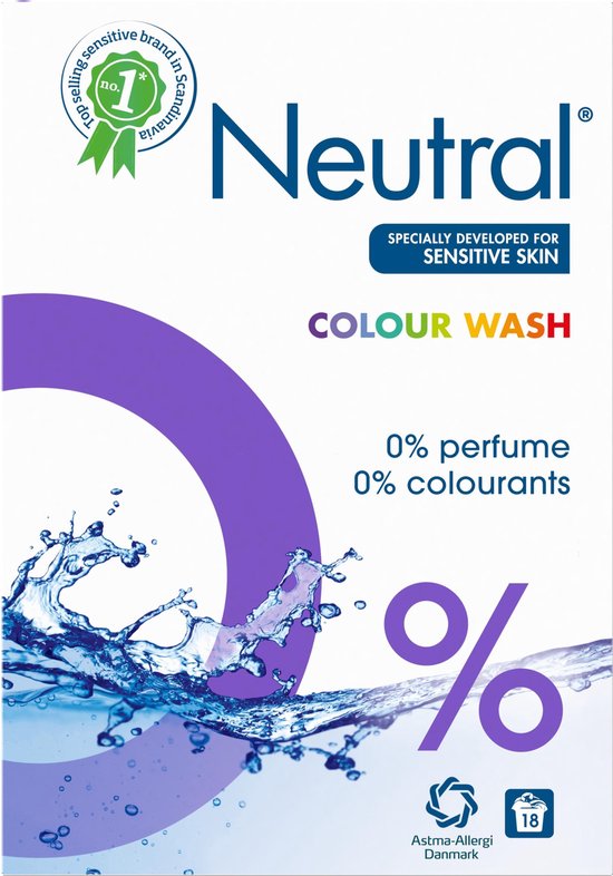Neutral 0% Kleur Parfumvrij Waspoeder - 18 wasbeurten - 1,188 kg - Wasmiddel