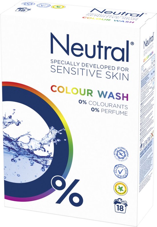 Neutral 0% Kleur Parfumvrij Waspoeder - 18 wasbeurten - 1,188 kg - Wasmiddel