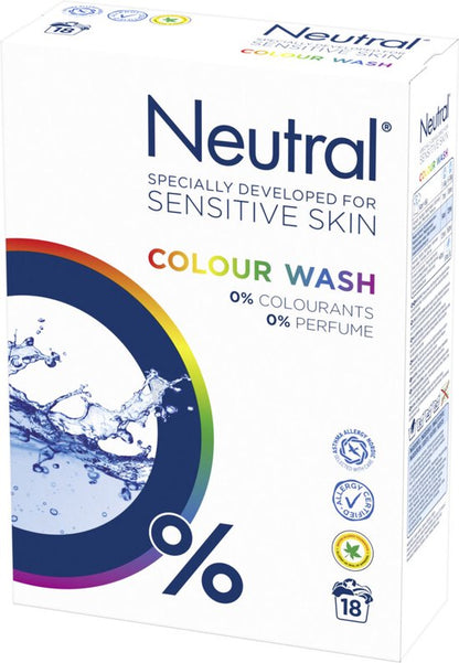 Neutral 0% Kleur Parfumvrij Waspoeder - 18 wasbeurten - 1,188 kg - Wasmiddel