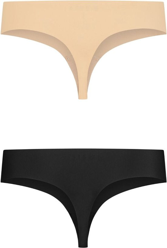 Bye Bra Onzichtbare String, naadloos ondergoed dames, string, seamless string, seamless ondergoed dames 2 Pack - Beige/Zwart, XL