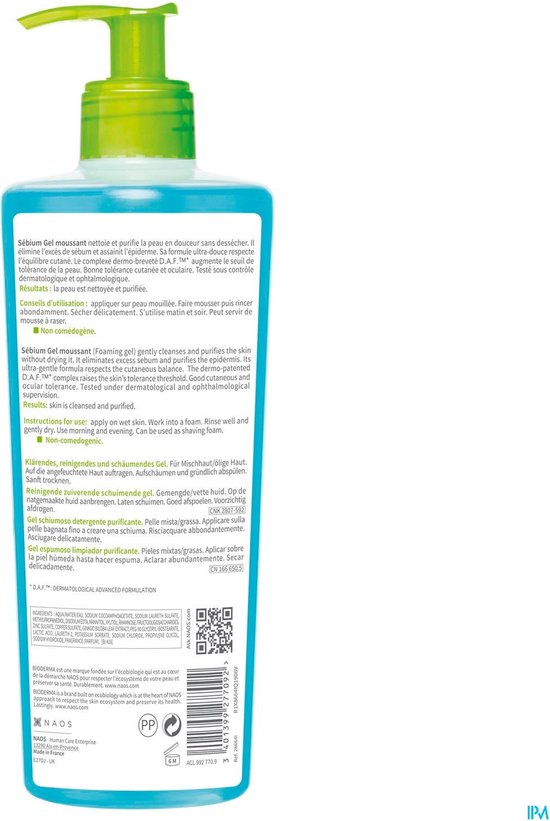 Bioderma Sebium Gel Moussant - Reiniger voor vette en acnegevoelige huid - 500 ml