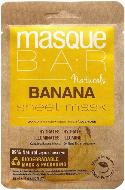 Masque BAR naturals | sheet mask banana | anti-aging, vegan gluten free (gezichtsmasker tissue masker, banaan, made in Korea)