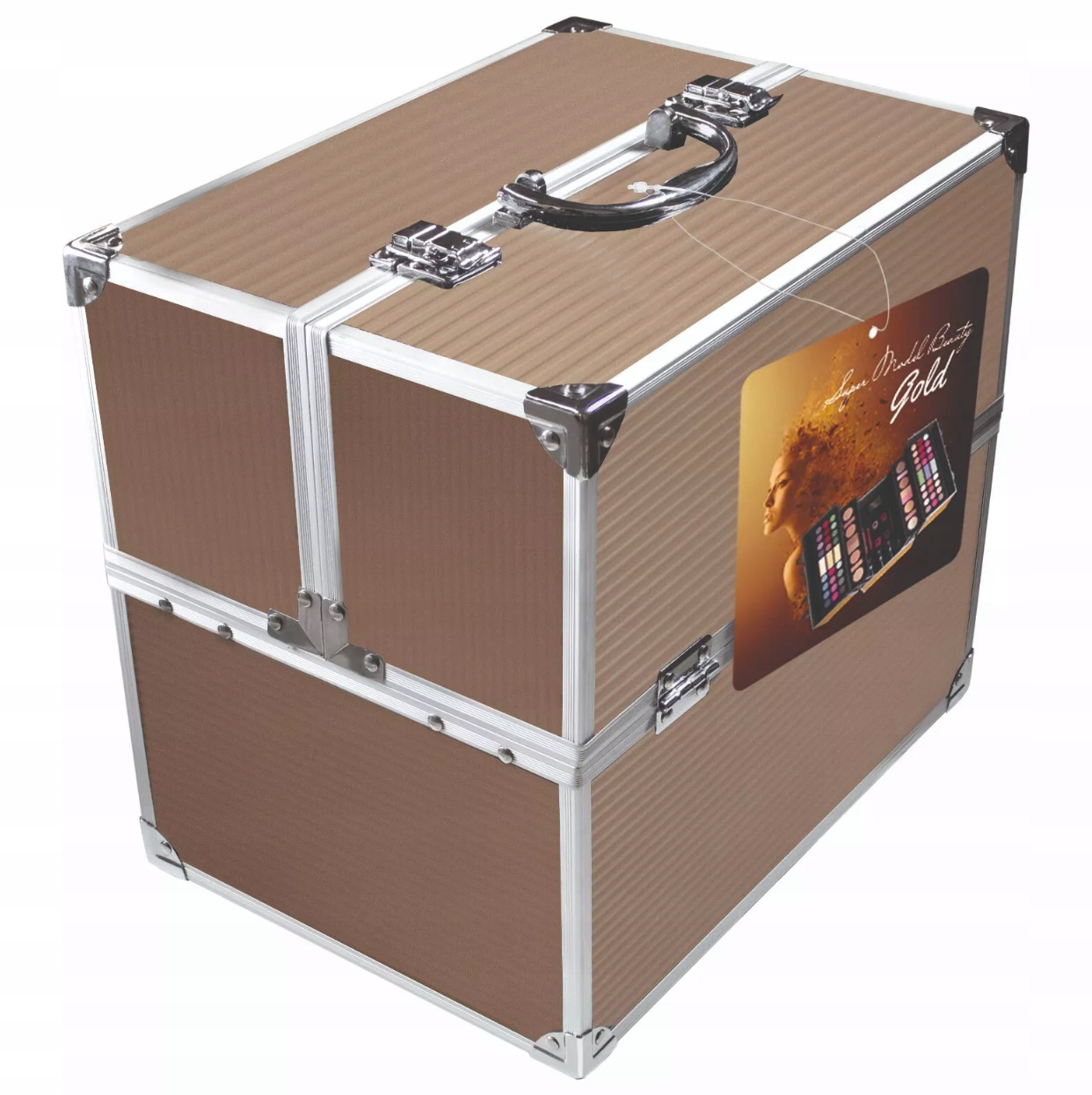 2K Super Model Beauty Train Case 122.6g - Gold Makeup Palette for women